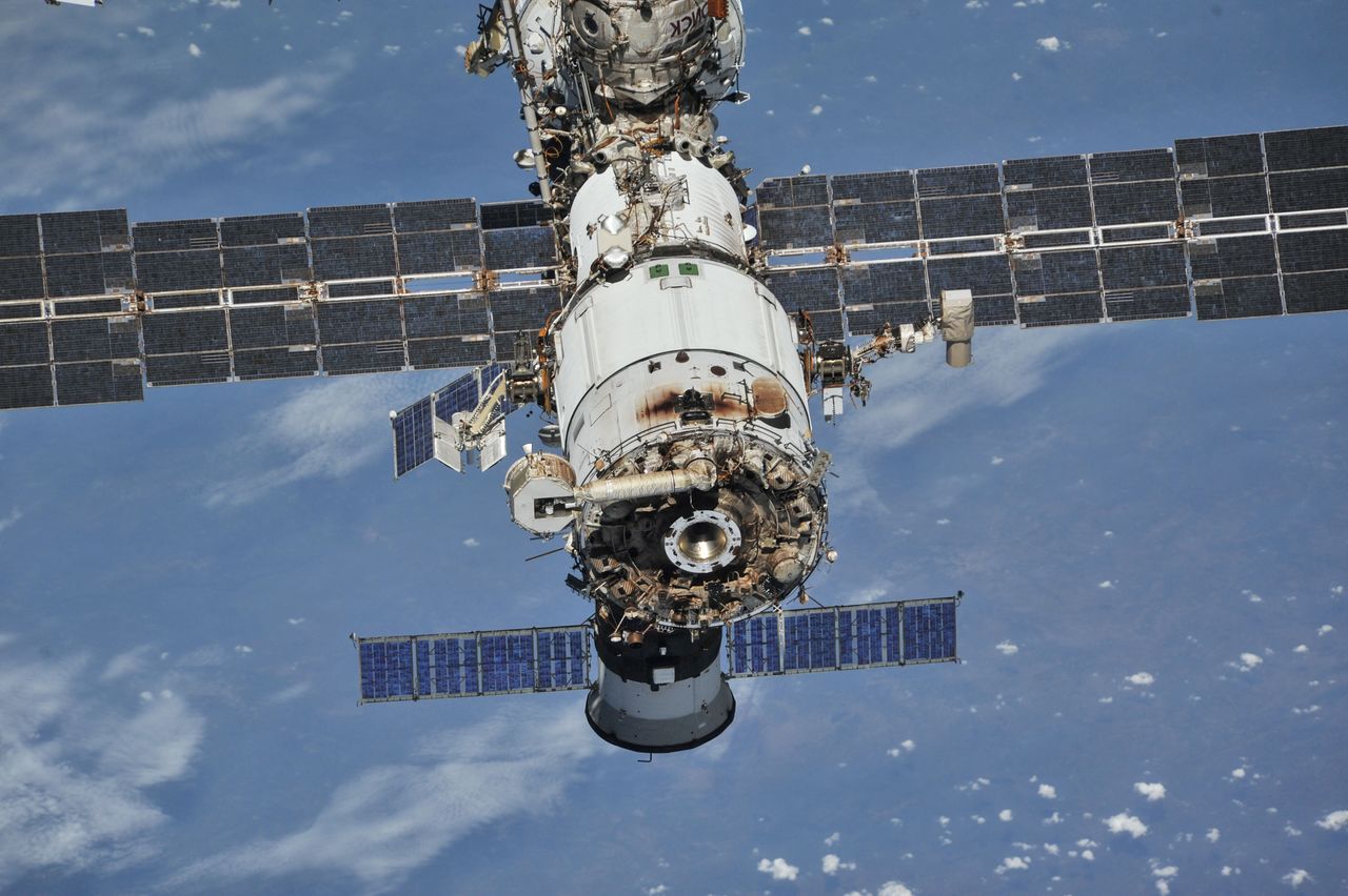 FILE PHOTO: The International Space Station (ISS) photographed by Expedition 56 crew members from a Soyuz spacecraft after undocking, October 4, 2018.NASA/Roscosmos/Handout via REUTERS