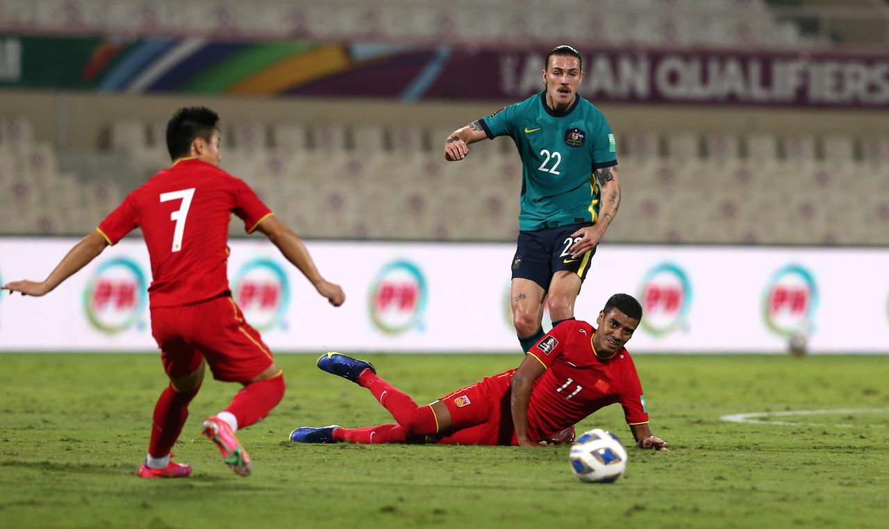 Soccer Football - World Cup - Asian Qualifiers - Third Round - Group B - China v Australia - Sharjah Stadium, Sharjah, United Arab Emirates - November 16, 2021 China