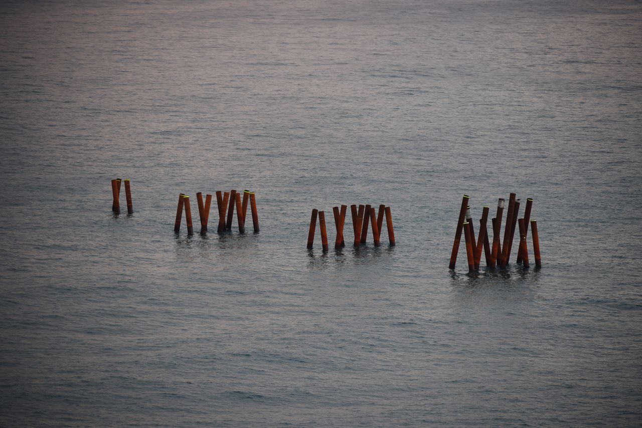 Steel frames are seen in the sea off erosion-affected Maengbang beach, in Samcheok, South Korea, November 3, 2021. REUTERS/Kim Hong-Ji