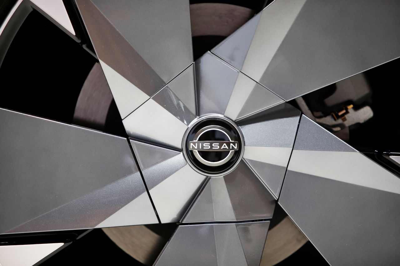 The Nissan logo is seen on a car wheel at Nissan Gallery in Yokohama, Japan November 29, 2021. REUTERS/Androniki Christodoulou