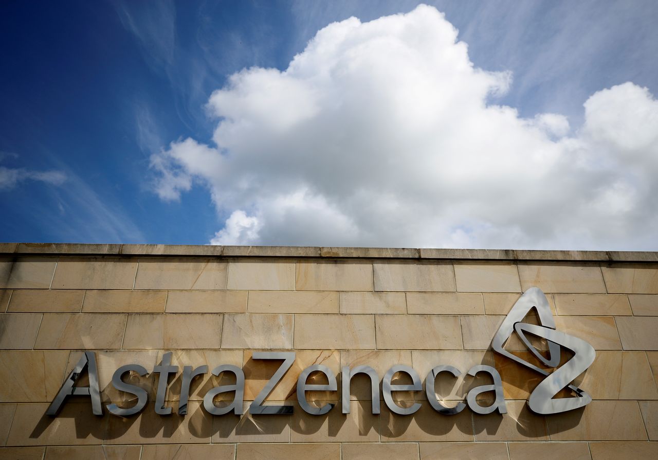 FILE PHOTO: A company logo is seen at the AstraZeneca site in Macclesfield, Britain, May 11, 2021. REUTERS/Phil Noble