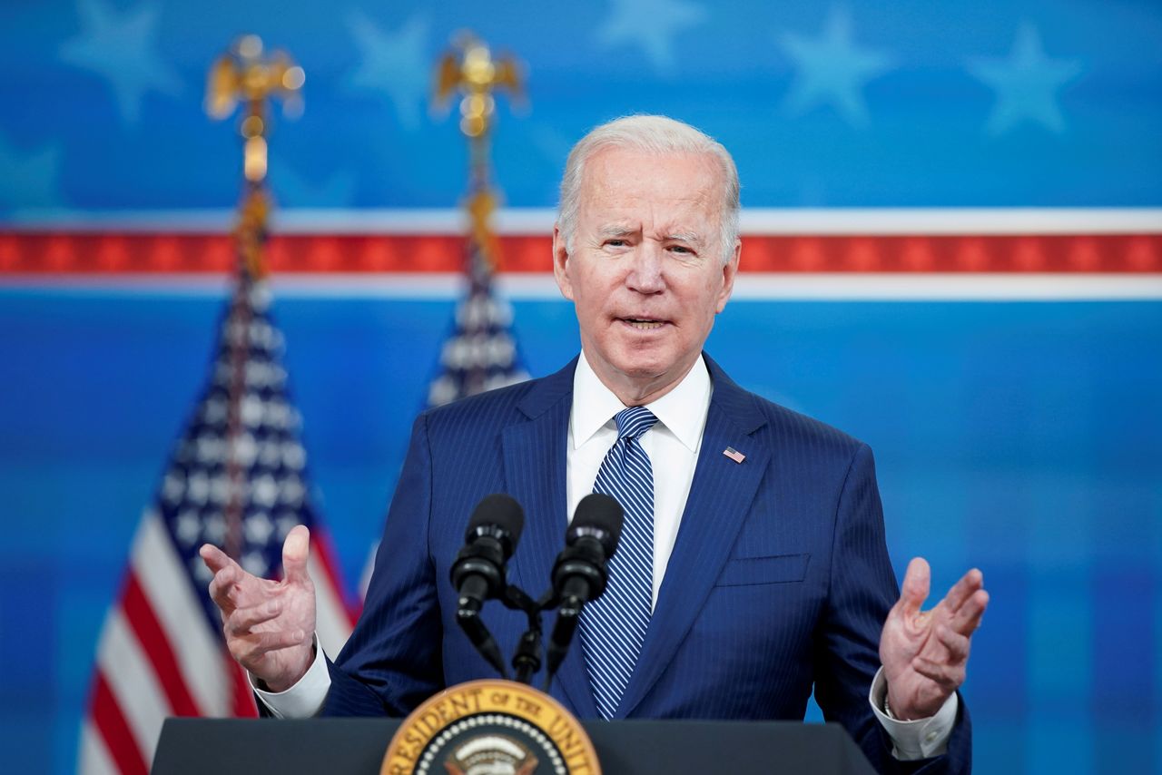 FILE PHOTO: U.S. President Joe Biden speaks about his administration