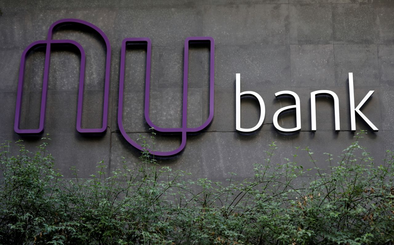 FILE PHOTO: The logo of Nubank, a Brazilian FinTech startup, is pictured at the bank