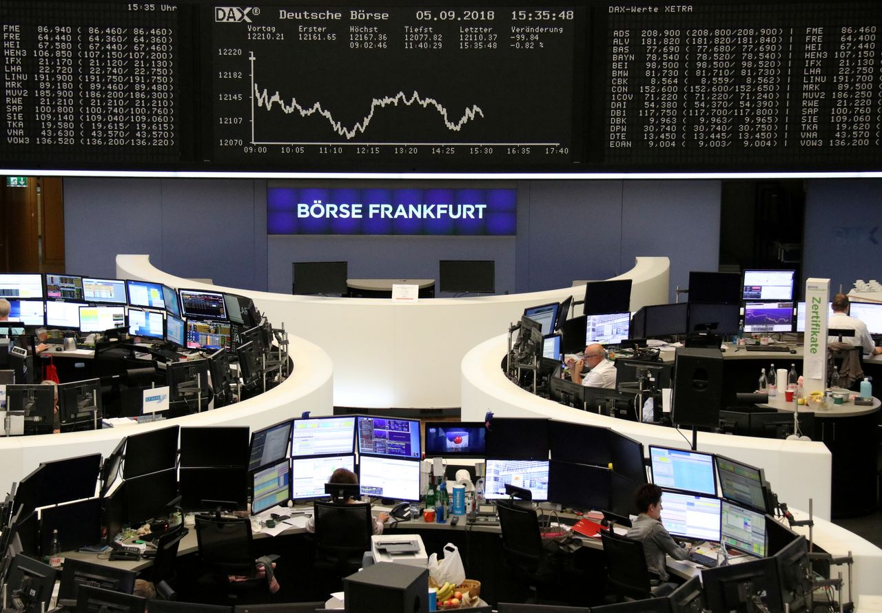 FILE PHOTO: The German share price index DAX graph is pictured at the stock exchange in Frankfurt, Germany, September 5, 2018. REUTERS/Staff