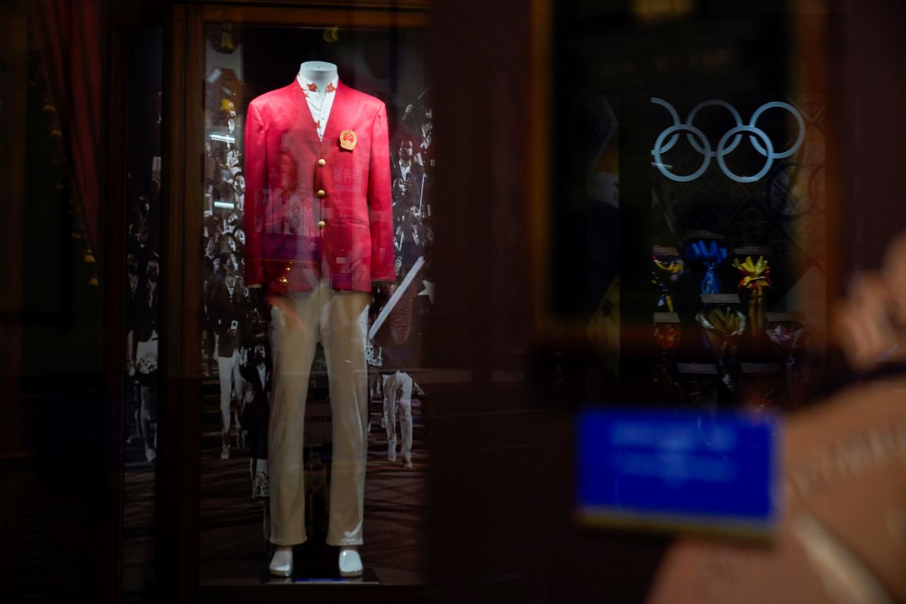 A uniform for Chinese Olympic athletes is seen displayed at the Shanghai Sports Museum in Shanghai, China, December 8, 2021. REUTERS/Aly Song