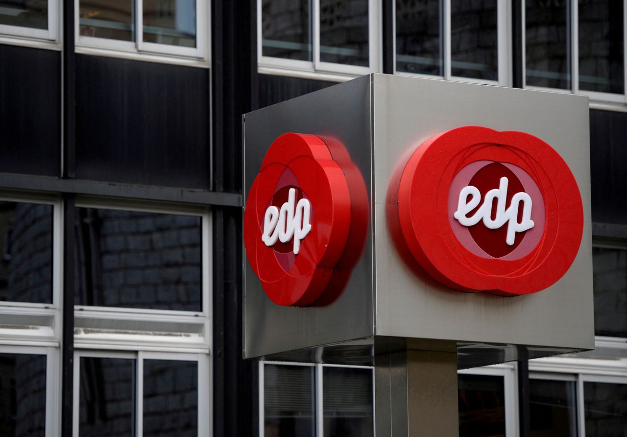 FILE PHOTO: The logo of Portuguese utility company EDP - Energias de Portugal is seen at the company