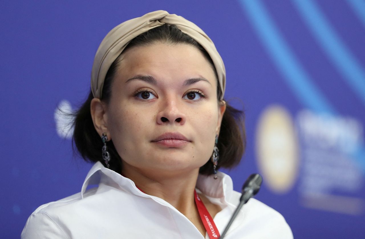 FILE PHOTO: Ksenia Shoygu, president of Russian triathlon federation, head of the League of Heroes, attends a session of the St. Petersburg International Economic Forum (SPIEF) in Saint Petersburg, Russia, June 3, 2021. REUTERS/Evgenia Novozhenina