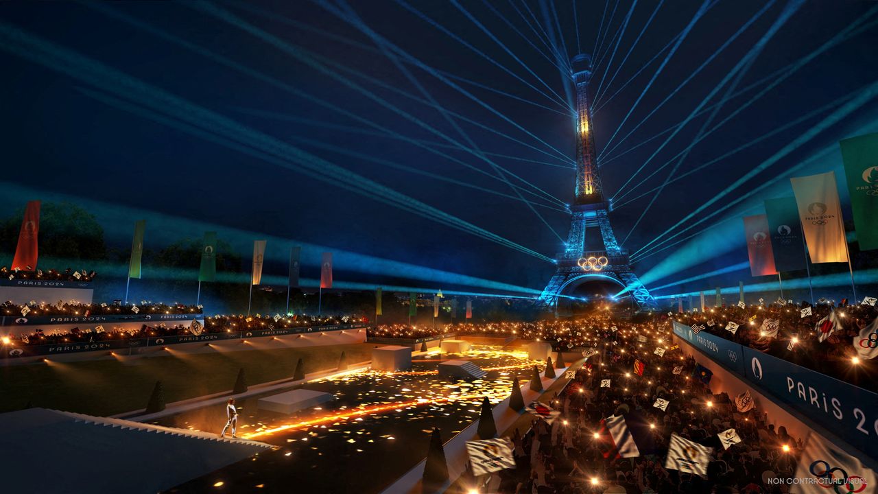 A visualisation of the 2024 Paris Olympic Games opening ceremony is pictured in this undated handout obtained December 13, 2021.  Paris 2024/Florian Hulleu/Handout via REUTERS