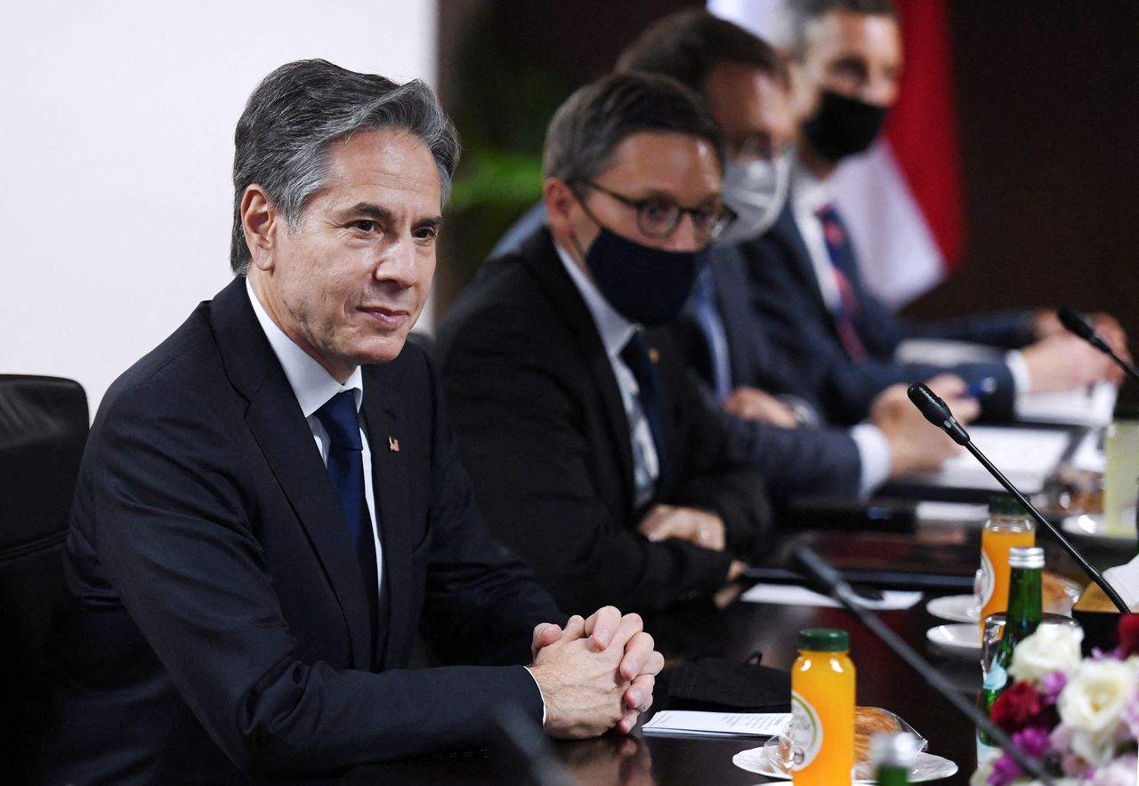 U.S. Secretary of State Antony Blinken attends a meeting at the Coordinating Ministry for Maritime Affairs and Investment in Jakarta, Indonesia December 14, 2021. Olivier Douliery/Pool via REUTERS