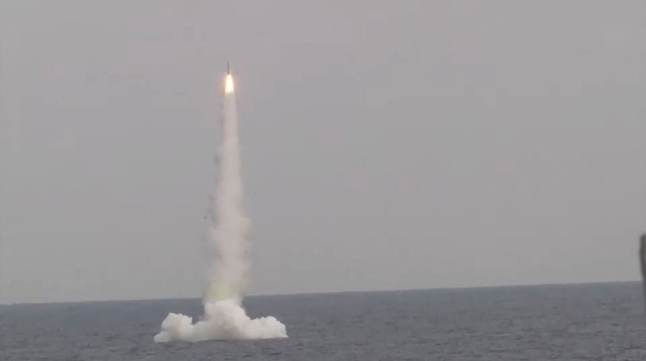 A Kalibr cruise missile is launched from Russian submarine Petropavlovsk-Kamchatsky of the Pacific Fleet during a test in the waters of the Sea of Japan, December 21, 2021. Russian Defence Ministry/Handout via REUTERS