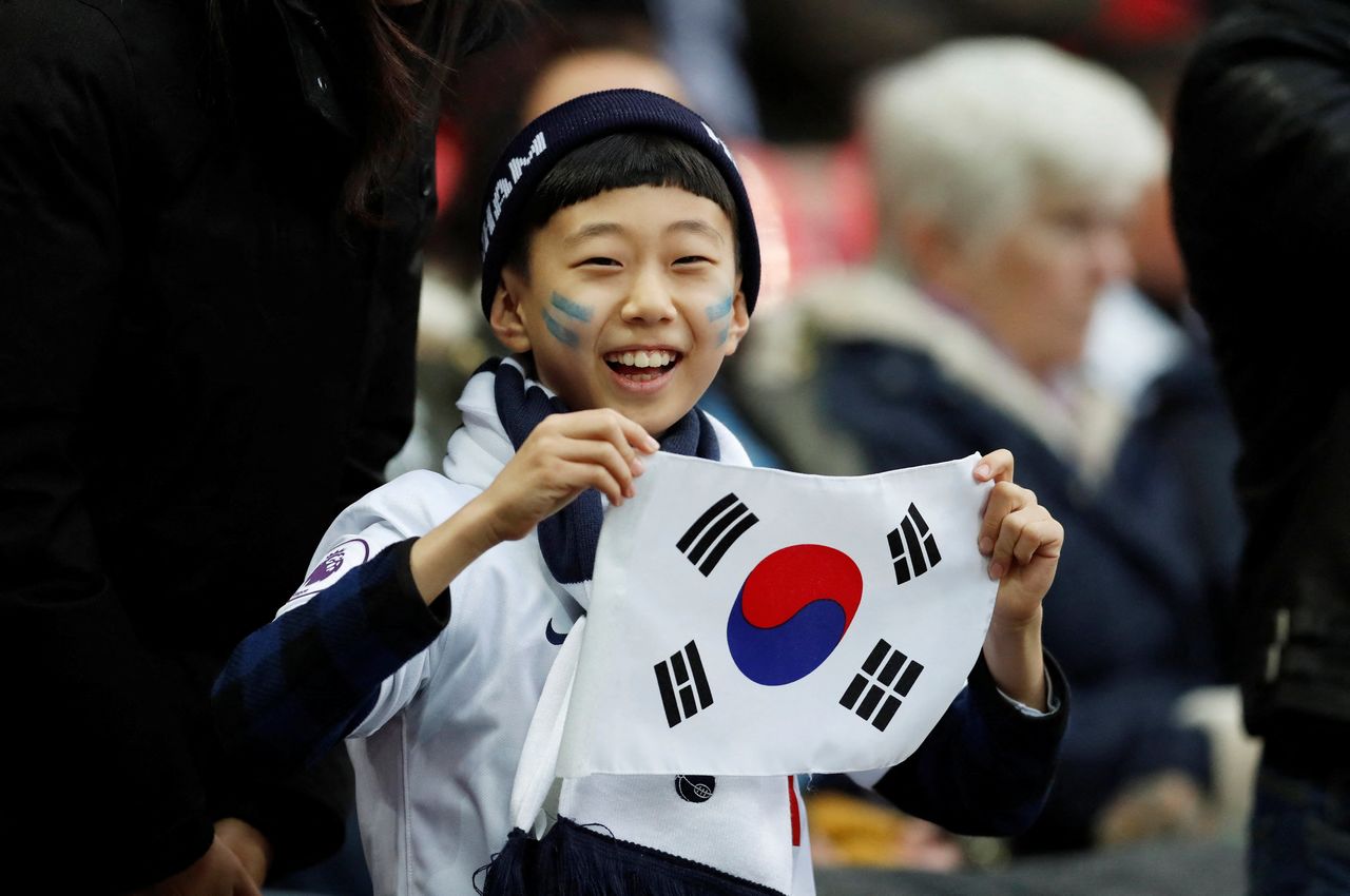 FILE PHOTO: Soccer Football - Premier League - Tottenham Hotspur v AFC Bournemouth - Wembley Stadium, London, Britain - December 26, 2018 Tottenham fan with a South Korea flag before the match Action Images via Reuters/Matthew Childs
