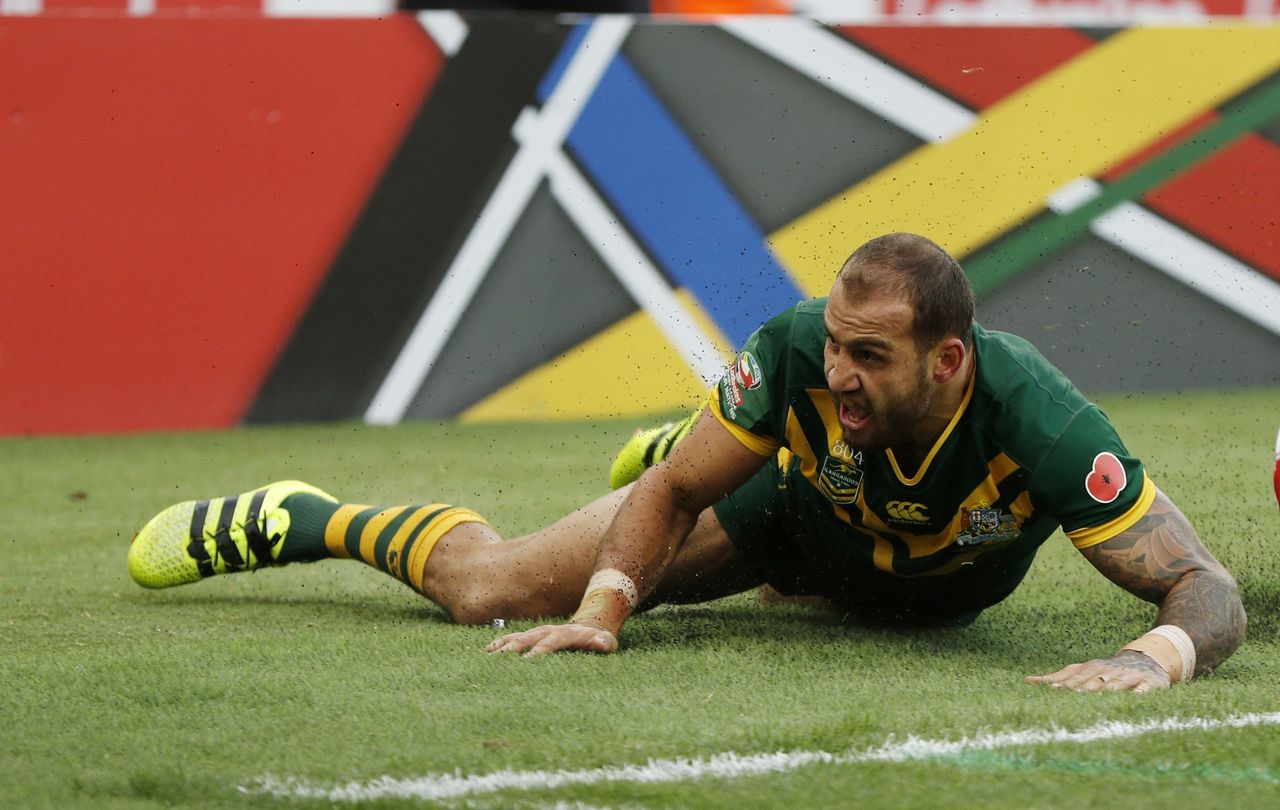 FILE PHOTO: Britain Rugby League - England v Australia - 2016 Ladbrokes Four Nations - London Stadium - 13/11/16 Australia’s Blake Ferguson celebrates scoring their first try Mandatory Credit: Action Images / John Sibley Livepic