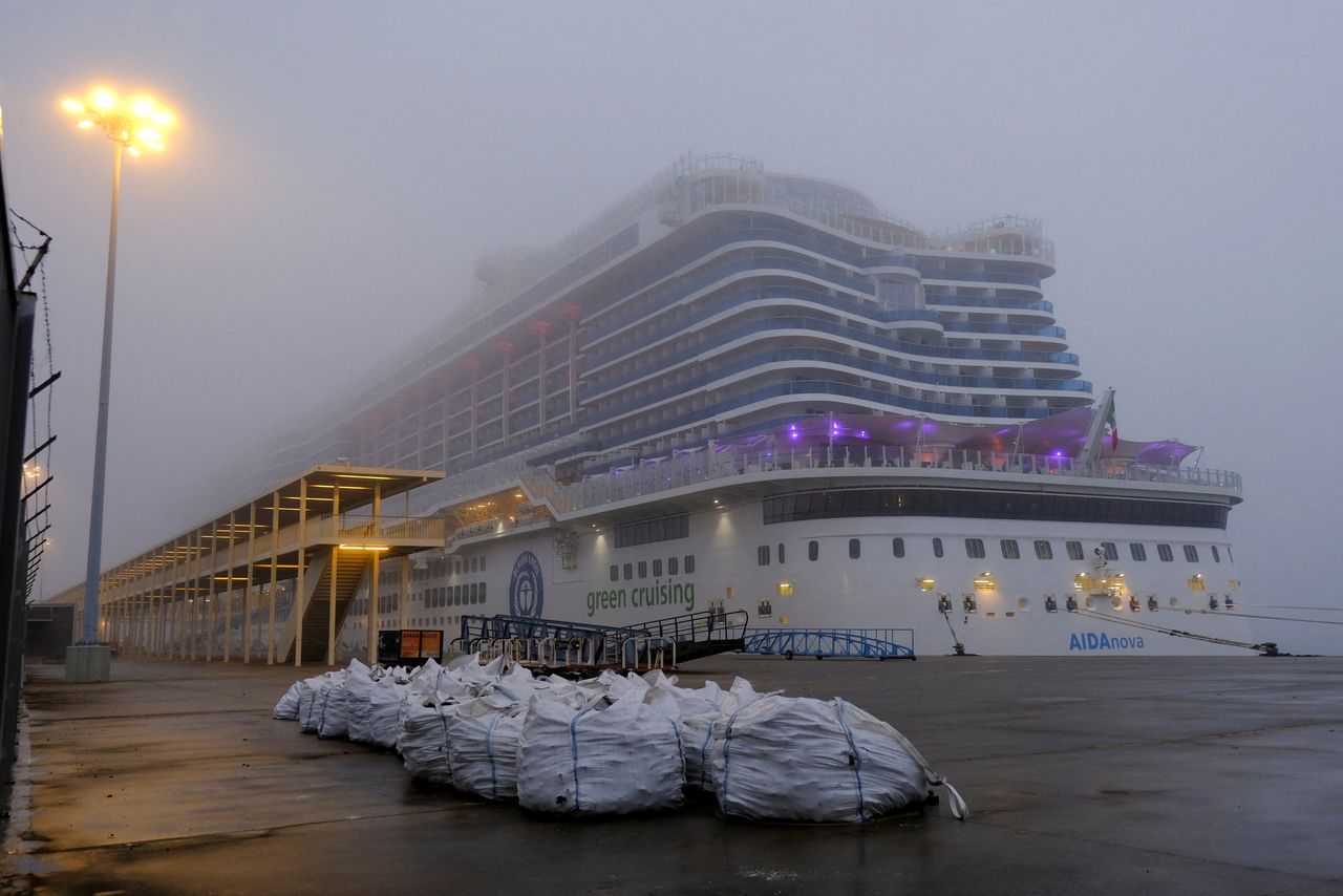 The AIDAnova cruise ship is docked in Lisbon