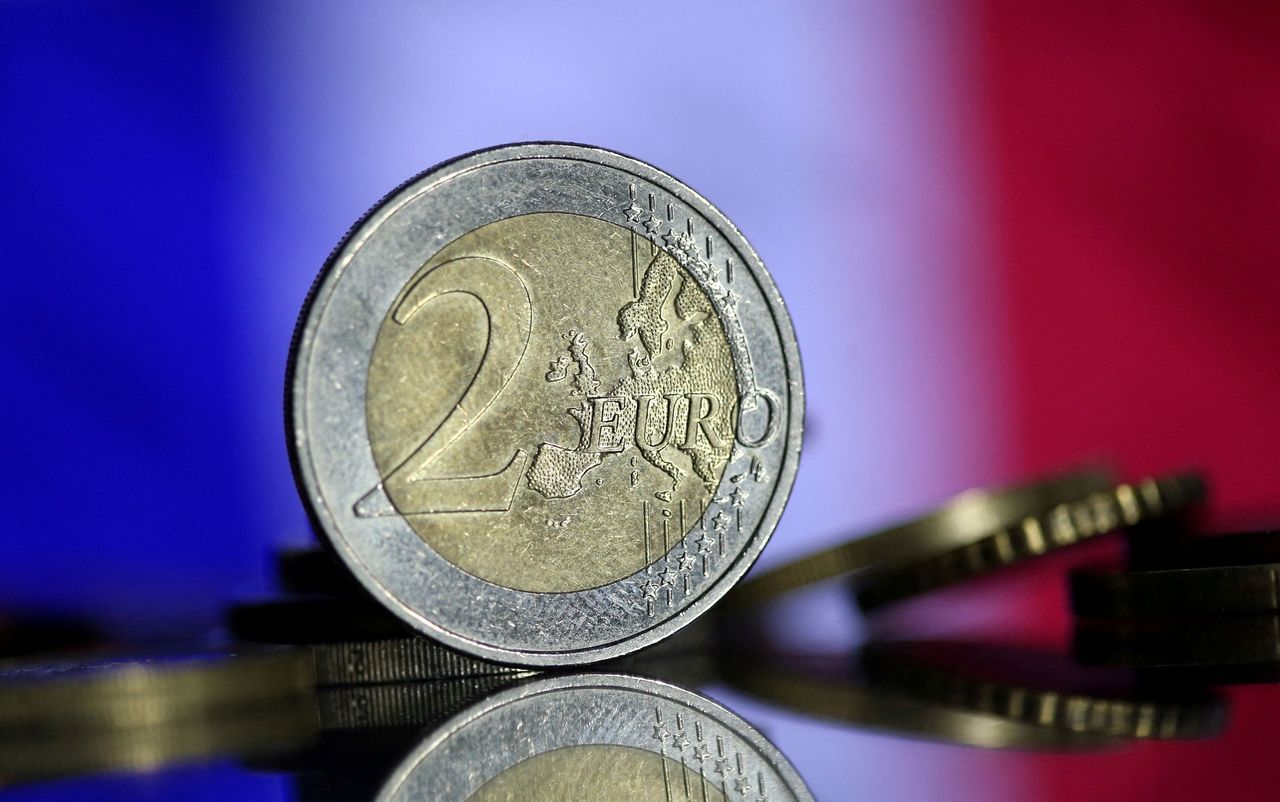 FILE PHOTO: Euro coins are seen in front of displayed France flag in this picture illustration taken May 7, 2017. REUTERS/Dado Ruvic/Illustration