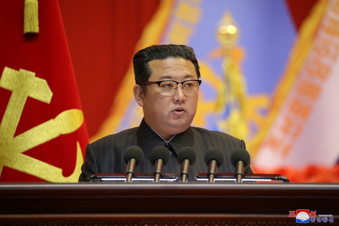 FILE PHOTO: North Korean leader Kim Jong Un speaks during the Eighth Conference of Military Educationists of the Korean People