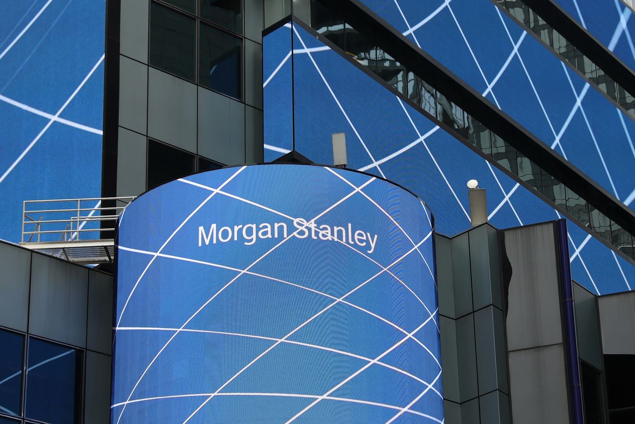 FILE PHOTO: The corporate logo of financial firm Morgan Stanley is pictured on the company