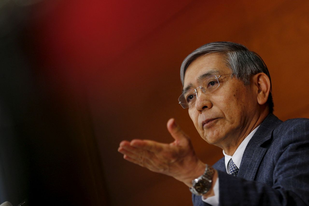 FILE PHOTO: Bank of Japan (BOJ) Governor Haruhiko Kuroda takes a question during a news conference at the BOJ headquarters in Tokyo, October 30, 2015. REUTERS/Thomas Peter/File Photo