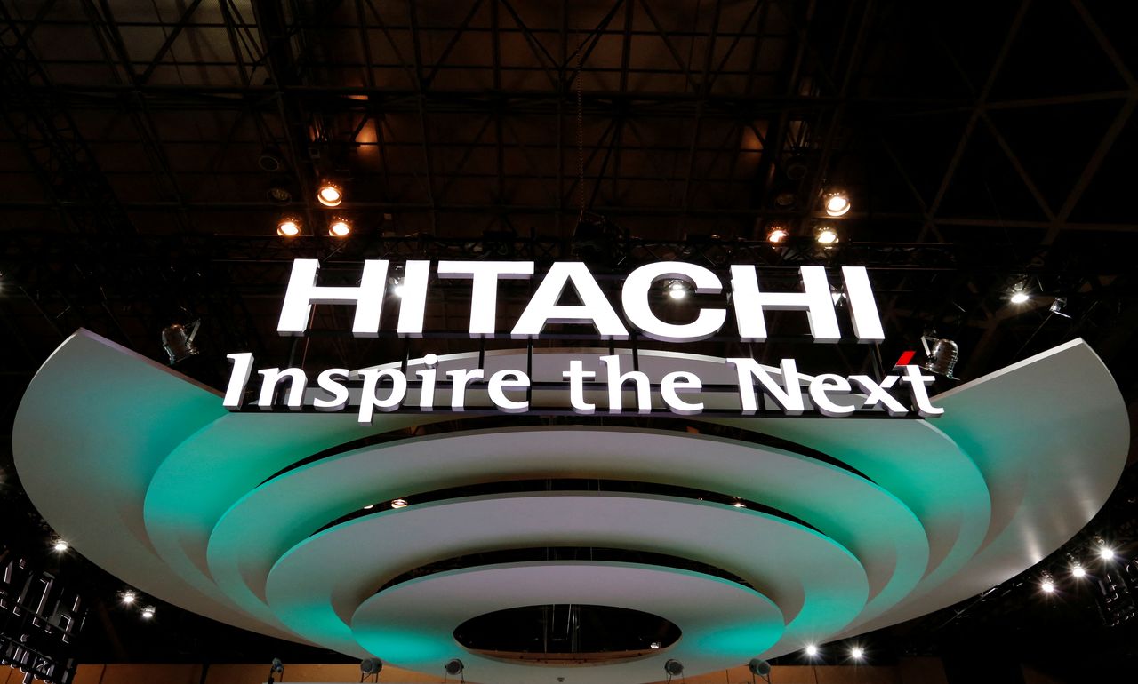 FILE PHOTO: A logo of Hitachi Ltd. is pictured at CEATEC (Combined Exhibition of Advanced Technologies) JAPAN 2016 at the Makuhari Messe in Chiba, Japan, October 3, 2016.   REUTERS/Toru Hanai