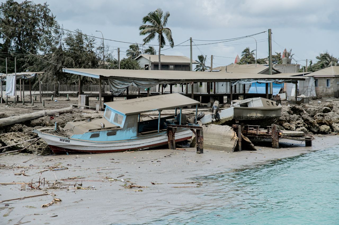 A general view shows damaged buildings following volcanic eruption and tsunami in Tongatapu, Tonga, January 16, 2022 in this picture obtained from social media. Malau Media/via REUTERS