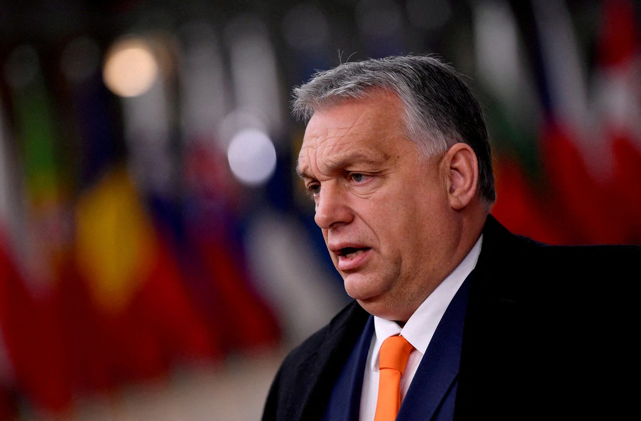 FILE PHOTO: Hungarian Prime Minister Viktor Orban speaks as he arrives for an EU summit in Brussels, Belgium December 10, 2020. John Thys/Pool via REUTERS/File Photo/File Photo