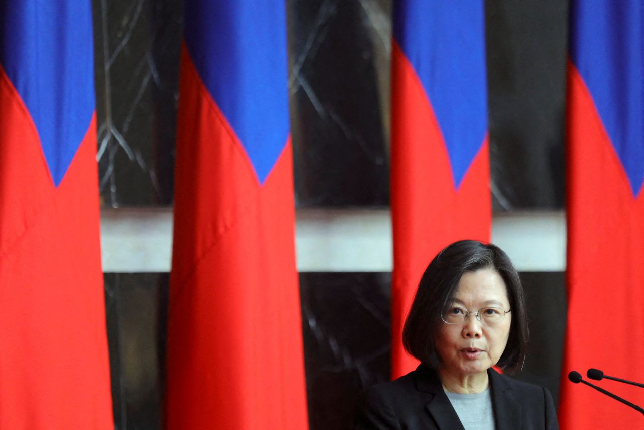 FILE PHOTO: Taiwan President Tsai Ing-wen speaks at a rank conferral ceremony for military officials from the Army, Navy and Air Force, at the defence ministry in Taipei, Taiwan December 28, 2021. REUTERS/Annabelle Chih/File Photo