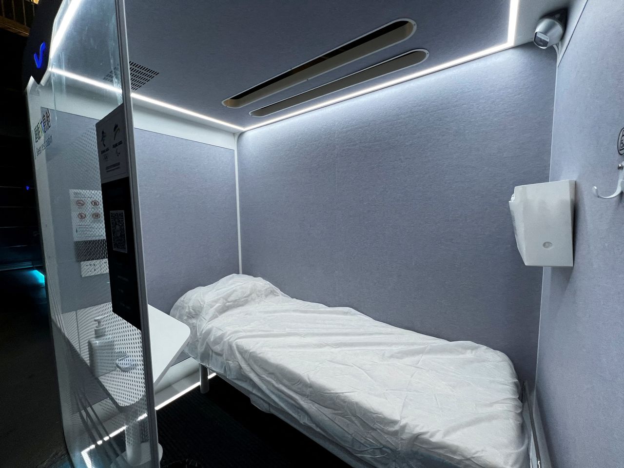 General view of the interior of a sleeping cabin placed in the 2022 Winter Olympics main media centre in Beijing, China, January 30, 2022. REUTERS/Angie Teo