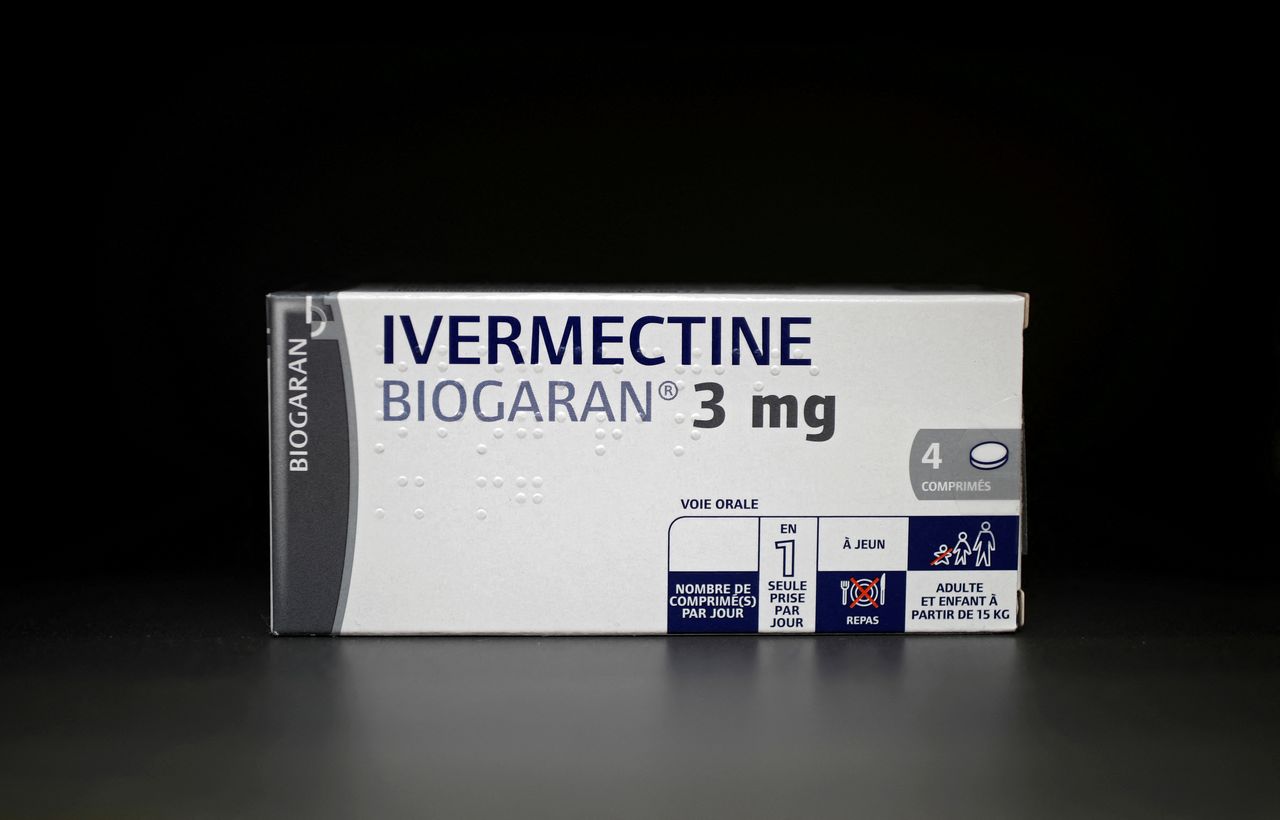 FILE PHOTO: A box of the drug Ivermectine, made by Biogaran, is pictured on the counter of a pharmacy, as the spread of the coronavirus disease (COVID-19) continues, in Paris, France, April 28, 2020. REUTERS/Benoit Tessier