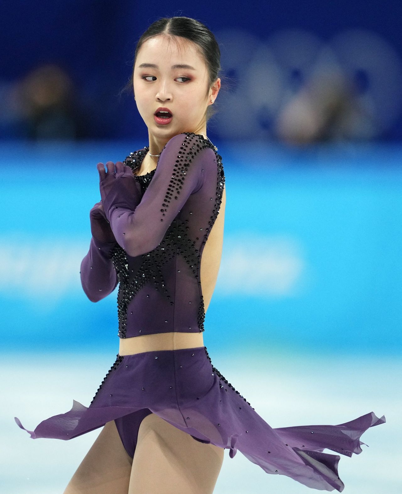2022 Beijing Olympics - Figure Skating - Team Event - Women Single Skating - Short Program - Capital Indoor Stadium, Beijing, China - February 6, 2022. Zhu Yi of China in action. REUTERS/Aleksandra Szmigiel
