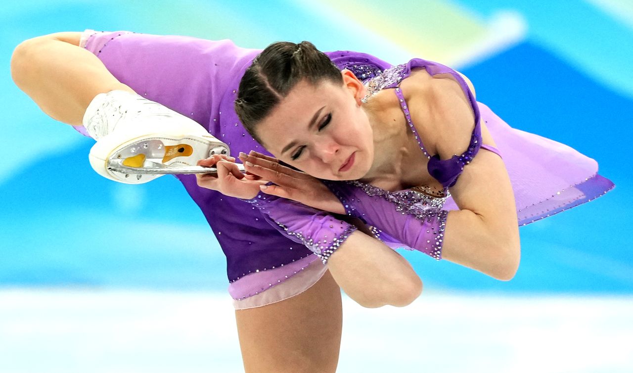 2022 Beijing Olympics - Figure Skating - Team Event - Women Single Skating - Short Program - Capital Indoor Stadium, Beijing, China - February 6, 2022. Kamila Valieva of the Russian Olympic Committee in action. REUTERS/Aleksandra Szmigiel