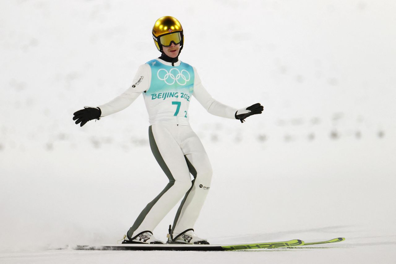 2022 Beijing Olympics - Ski Jumping - Mixed Team Final Round - National Ski Jumping Centre, Zhangjiakou, China - February 7, 2022. Robert Johansson of Norway in action. REUTERS/Lindsey Wasson
