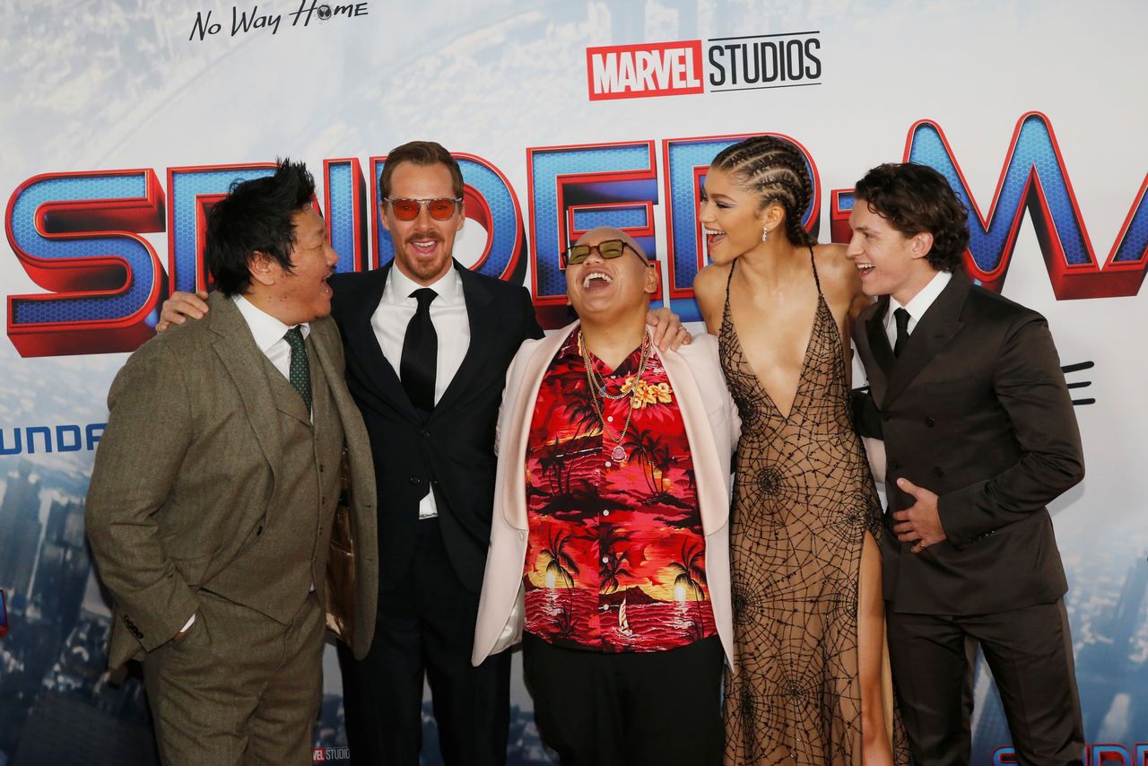 FILE PHOTO: Cast members Benedict Wong, Benedict Cumberbatch, Jacob Batalon, Marisa Tomei, Zendaya and Tom Holland attend the premiere for the film Spider-Man: No Way Home in Los Angeles, California, December 13, 2021. REUTERS/Mario Anzuoni