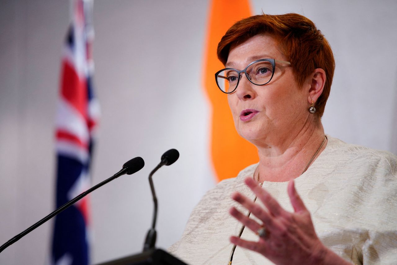 Australian Foreign Minister Marise Payne speaks at a press conference after a meeting of the Quadrilateral Security Dialogue (Quad) foreign ministers in Melbourne, Australia, February 12, 2022. REUTERS/Sandra Sanders