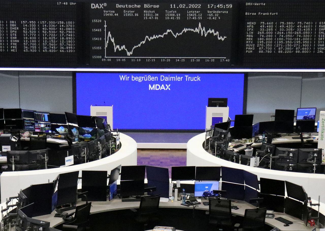 The German share price index DAX graph is pictured at the stock exchange in Frankfurt, Germany, February 11, 2022.    REUTERS/Staff