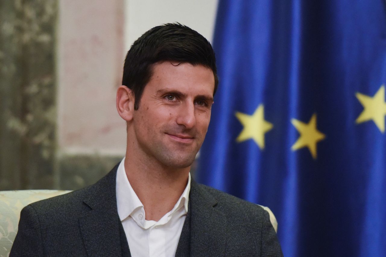 FILE PHOTO: Serbian tennis player Novak Djokovic speaks with Serbia