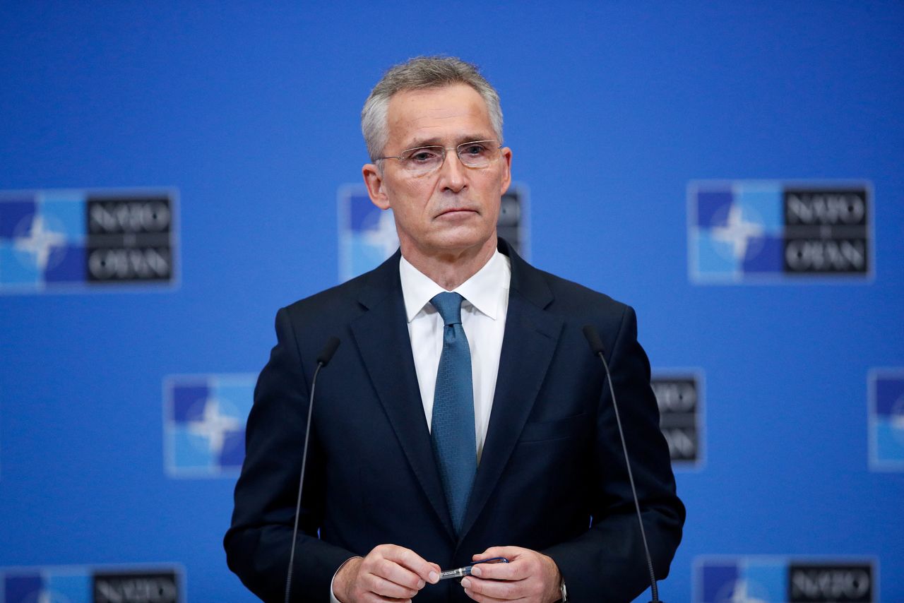 NATO Secretary-General Jens Stoltenberg attends a news conference following a NATO Defence Ministers meeting in Brussels, Belgium, February 17, 2022. REUTERS/Johanna Geron