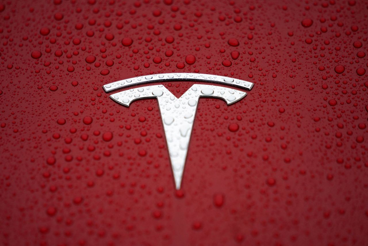 FILE PHOTO: A Tesla logo is seen at a groundbreaking ceremony of Tesla Shanghai Gigafactory in Shanghai, China January 7, 2019. REUTERS/Aly Song/File Photo