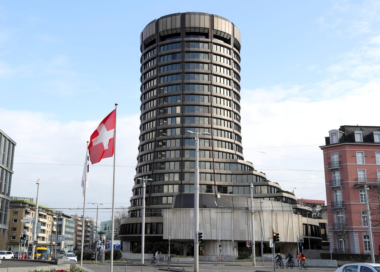 FILE PHOTO: The tower of the headquarters of the Bank for International Settlements (BIS) is seen in Basel, Switzerland March 18, 2021. REUTERS/Arnd Wiegmann