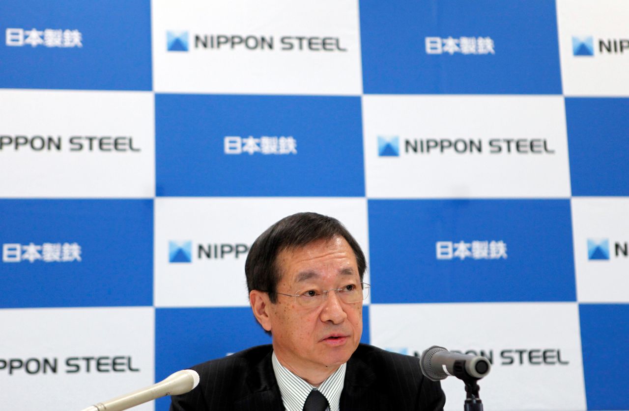 FILE PHOTO - Nippon Steel Corp. next president Eiji Hashimoto speaks during a media round-table in Tokyo, Japan March 18, 2019. Picture taken March 18, 2019.  REUTERS/Yuka Obayashi