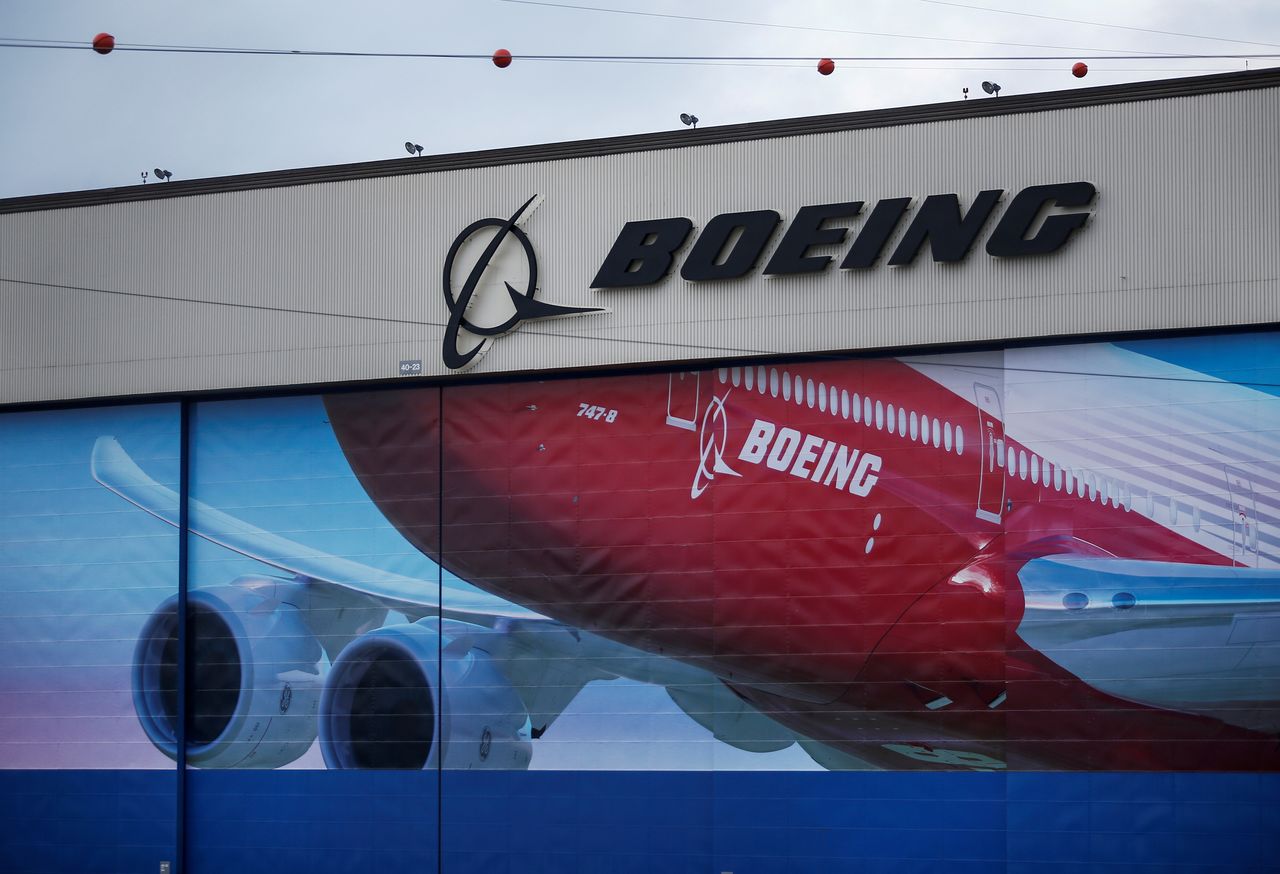 FILE PHOTO: A Boeing logo is seen at the company