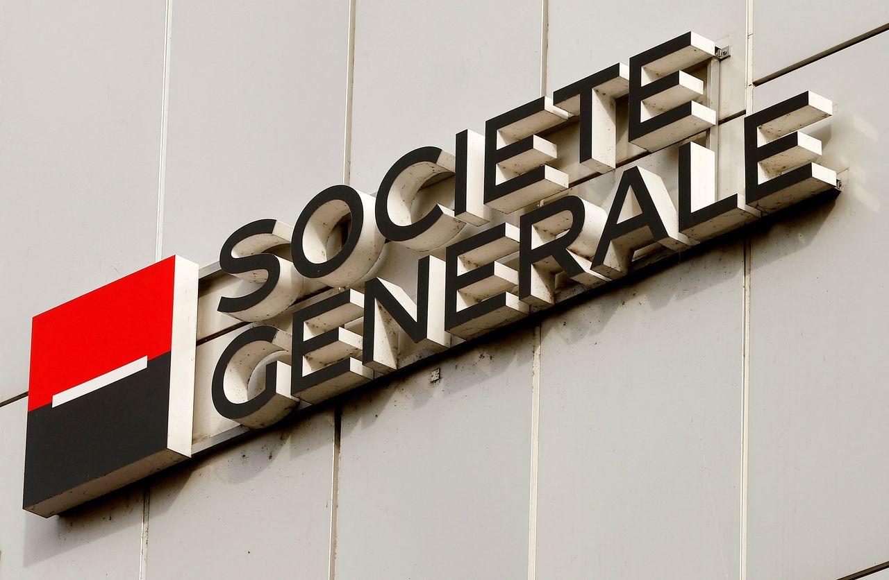 FILE PHOTO: The logo of Societe Generale Private Banking is seen at an office building in Zurich, Switzerland October 13, 2016.  REUTERS/Arnd Wiegmann