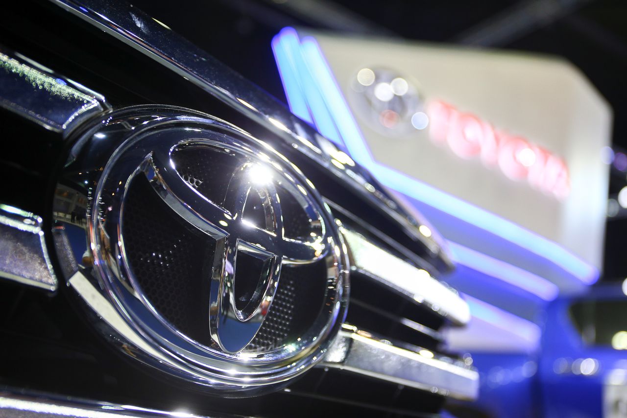 The logo of Toyota is pictured at the 38th Bangkok International Motor Show in Bangkok, Thailand March 28, 2017. REUTERS/Athit Perawongmetha/Files