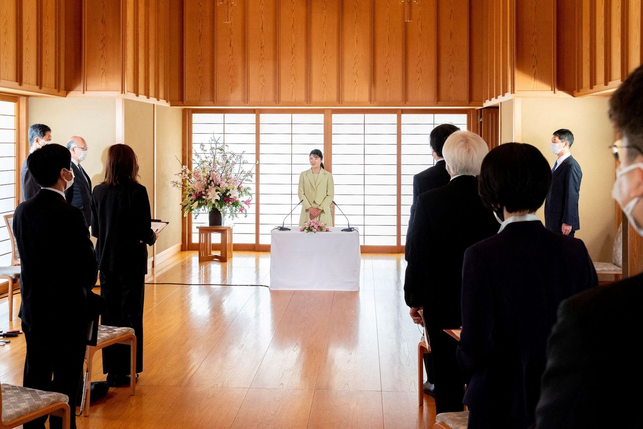 Japanese Princess Aiko, the daughter of Emperor Naruhito and Empress Masako, attends her first news conference after she made her debut as a new adult member of the imperial family, in Tokyo, Japan March 17, 2022. The Imperial Household Agency of Japan/Handout via REUTERS