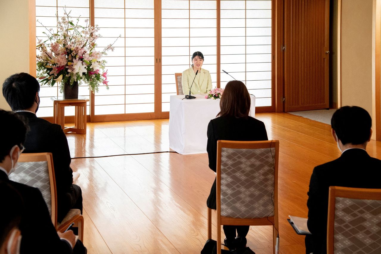 Japanese Princess Aiko, the daughter of Emperor Naruhito and Empress Masako, speaks during her first news conference after she made her debut as a new adult member of the imperial family, in Tokyo, Japan March 17, 2022. The Imperial Household Agency of Japan/Handout via REUTERS