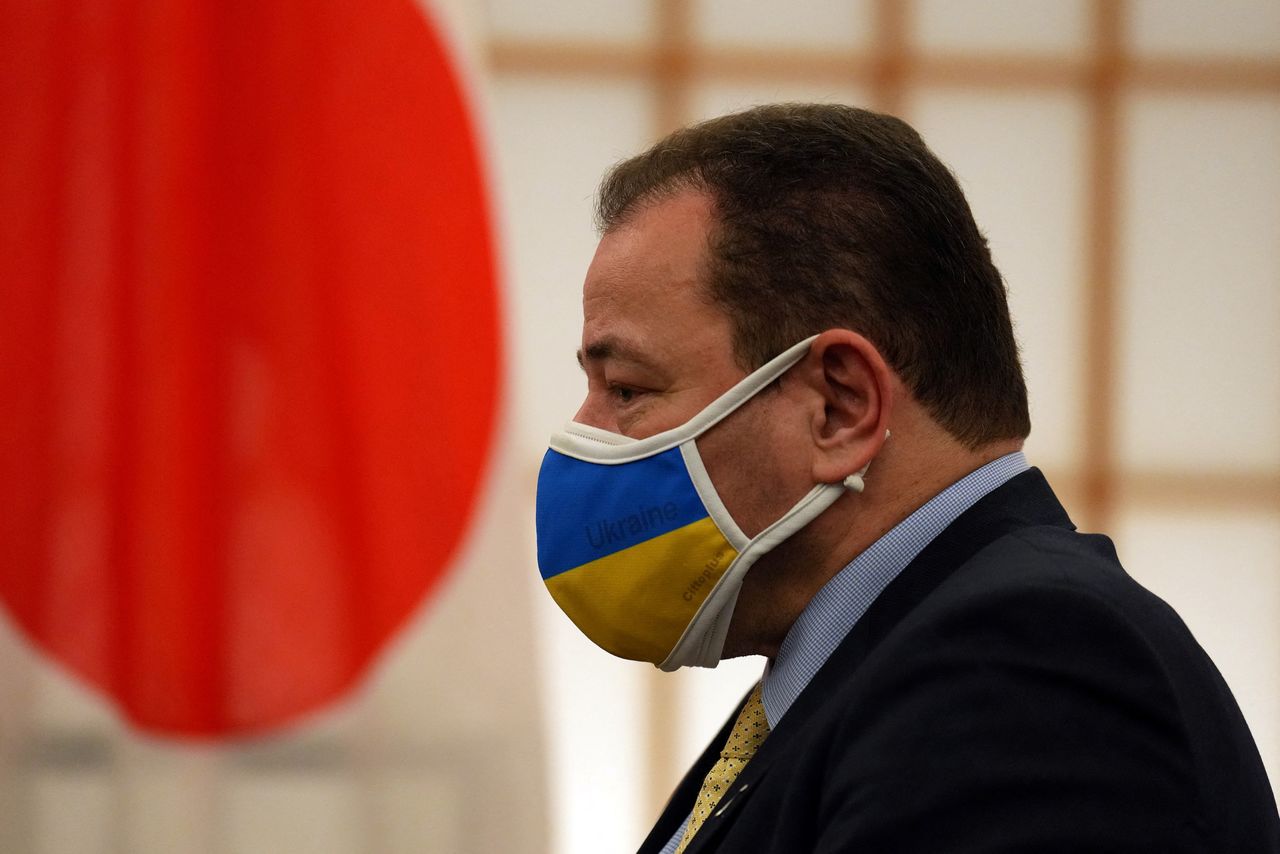 FILE PHOTO: Ukrainian ambassador to Japan, Sergiy Korsunsky, speaks with Japan