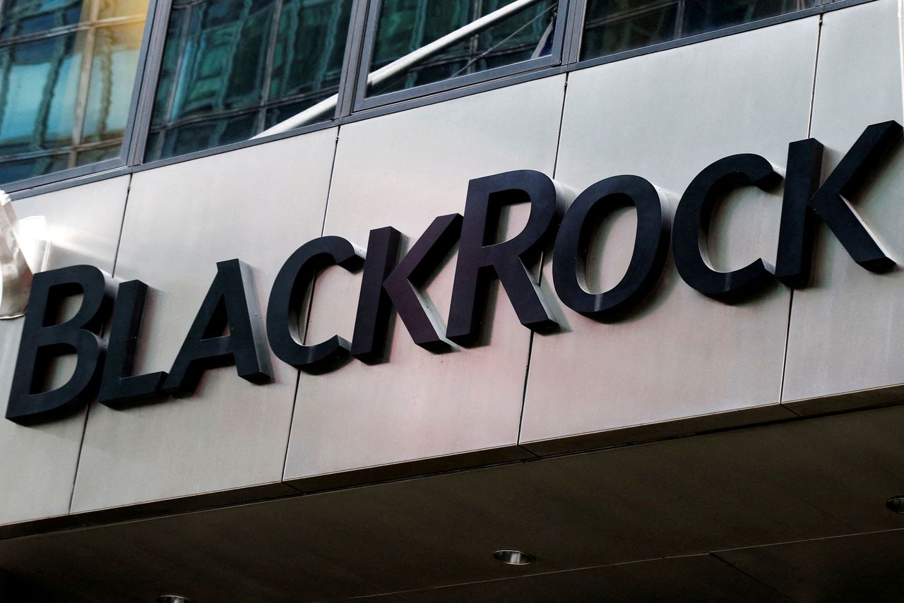 FILE PHOTO: The BlackRock logo is seen outside of its offices in New York City, U.S., October 17, 2016.  REUTERS/Brendan McDermid