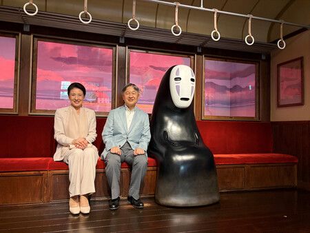 Japan Emperor, Empress Pose with Ghibli Characters at Theme Park