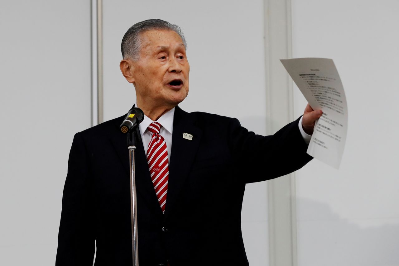 FILE PHOTO: Tokyo 2020 president Yoshiro Mori speaks at a news conference in Tokyo, Japan, February 4, 2021. REUTERS/Kim Kyung-Hoon/Pool