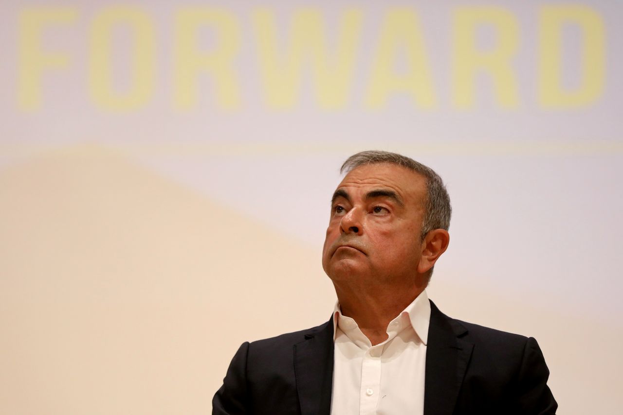 FILE PHOTO: Carlos Ghosn, the former Nissan and Renault chief executive, looks on during a news conference at the Holy Spirit University of Kaslik, in Jounieh, Lebanon September 29, 2020. REUTERS/Mohamed Azakir//File Photo