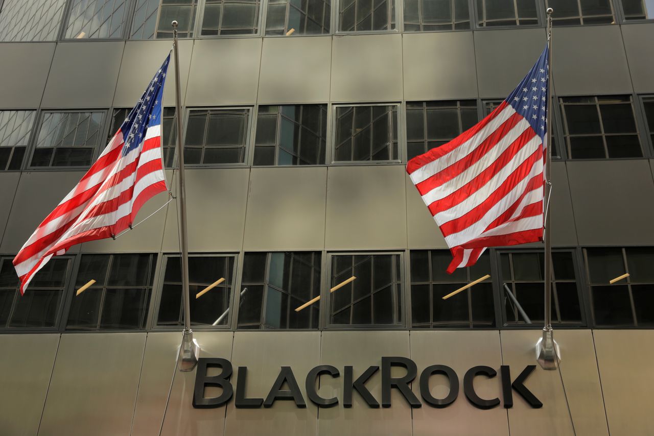 FILE PHOTO: A sign for BlackRock Inc hangs above their building in New York U.S., July 16, 2018