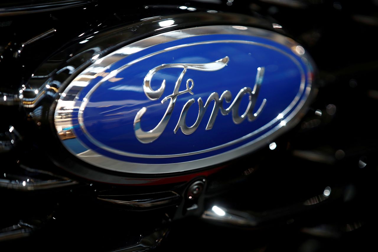 FILE PHOTO: Ford logo is pictured at the 2019 Frankfurt Motor Show (IAA) in Frankfurt, Germany. REUTERS/Wolfgang Rattay/File Photo
